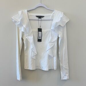 Veronica Beard White Ruffle Blouse